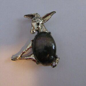 Vintage Sitting Donkey or Jackass PIN Greens/Browns Large Cabochon Belly Stone